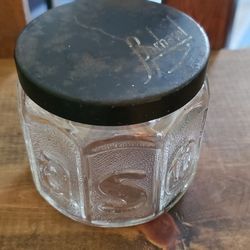Antique Glass Octagon Barbasol Shaving Cream Jar With Original Lid