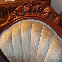 Victorian Hand Carved Mahogany Chair Silver Baby Blue