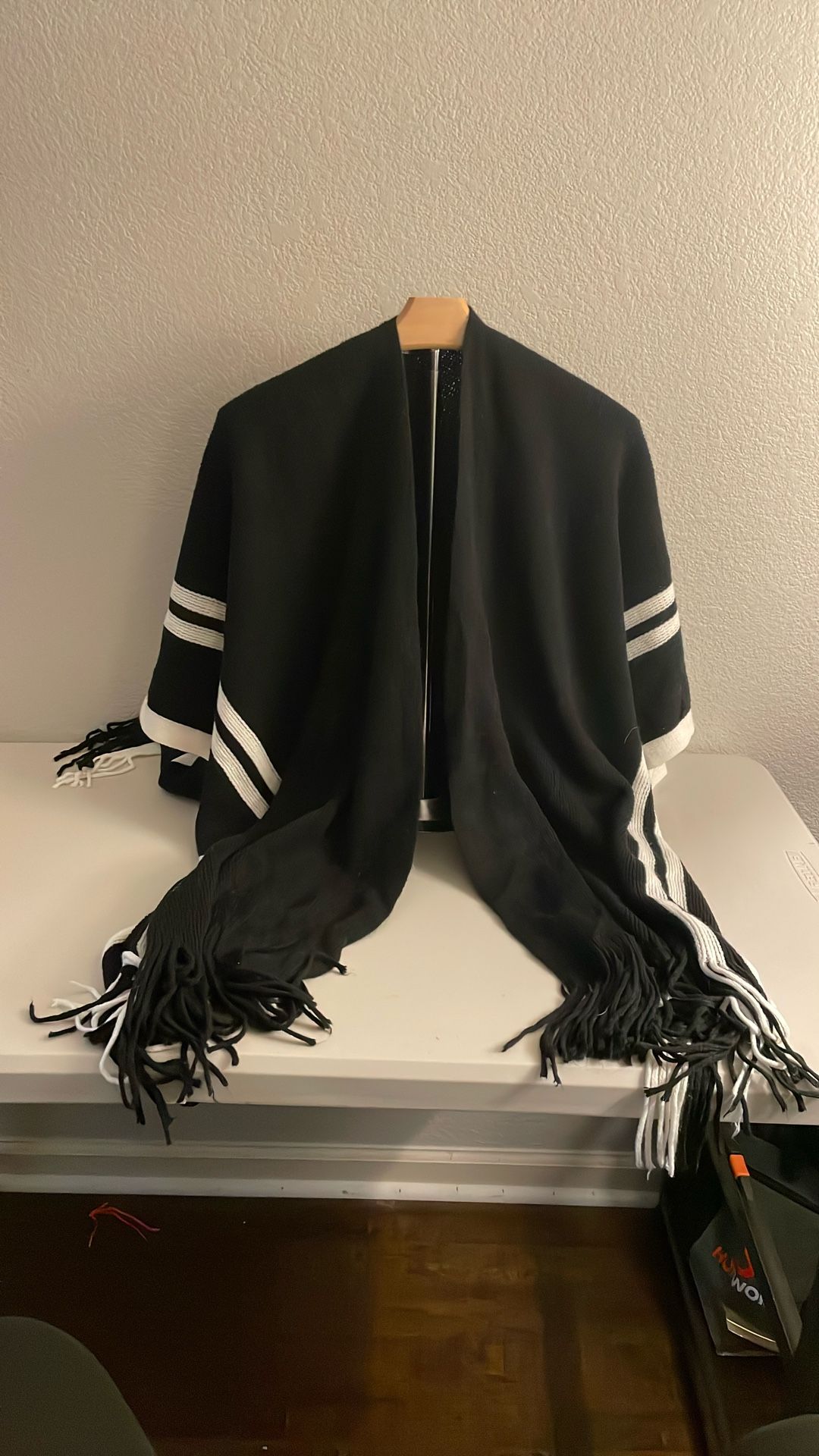 Shawl Sweater Black With White- One Size Fits All