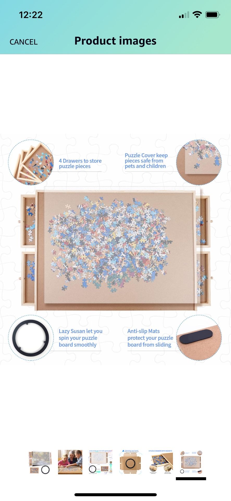 WOOD CITY Puzzle Board, 1000 Piece Wooden Jigsaw Puzzle Board with Drawers, 30” x 22” Portable Puzzle Table with Covers and Lazy Susan, Rotating Jigsa
