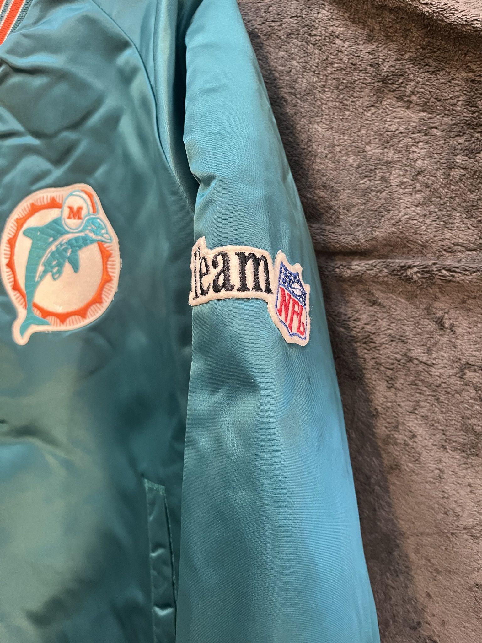 Rare Vintage Miami Dolphins Jacket Large Green Orange Chalk Line Mens