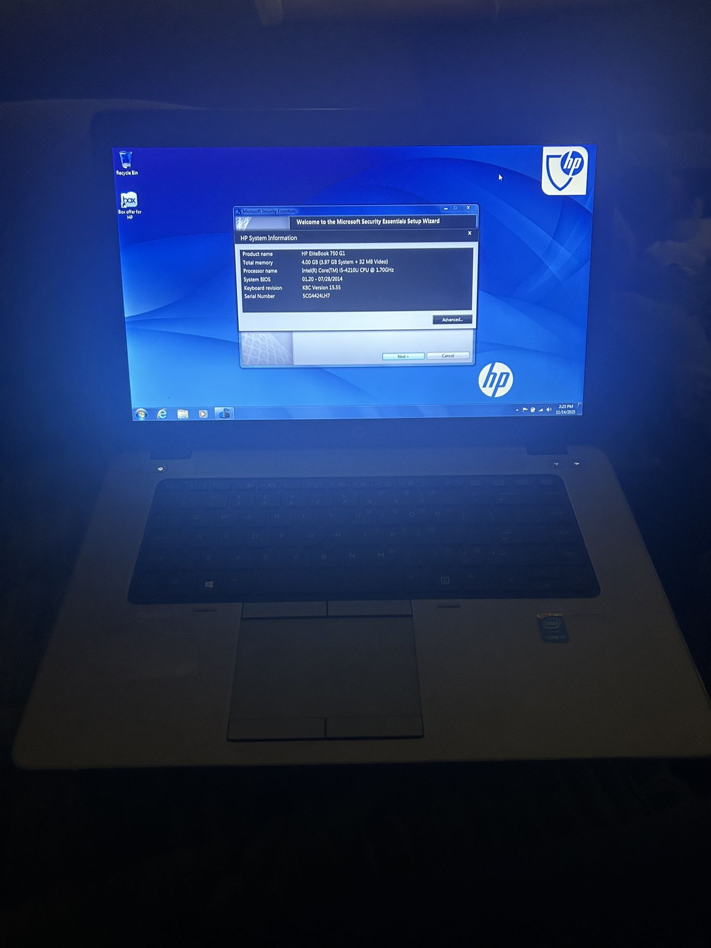 HP EliteBook 750 G1 Core i5 1.7GHz 4GB RAM w/charger