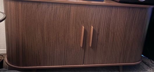 Media Console Table for Living Room, with Fluted Sliding Doors