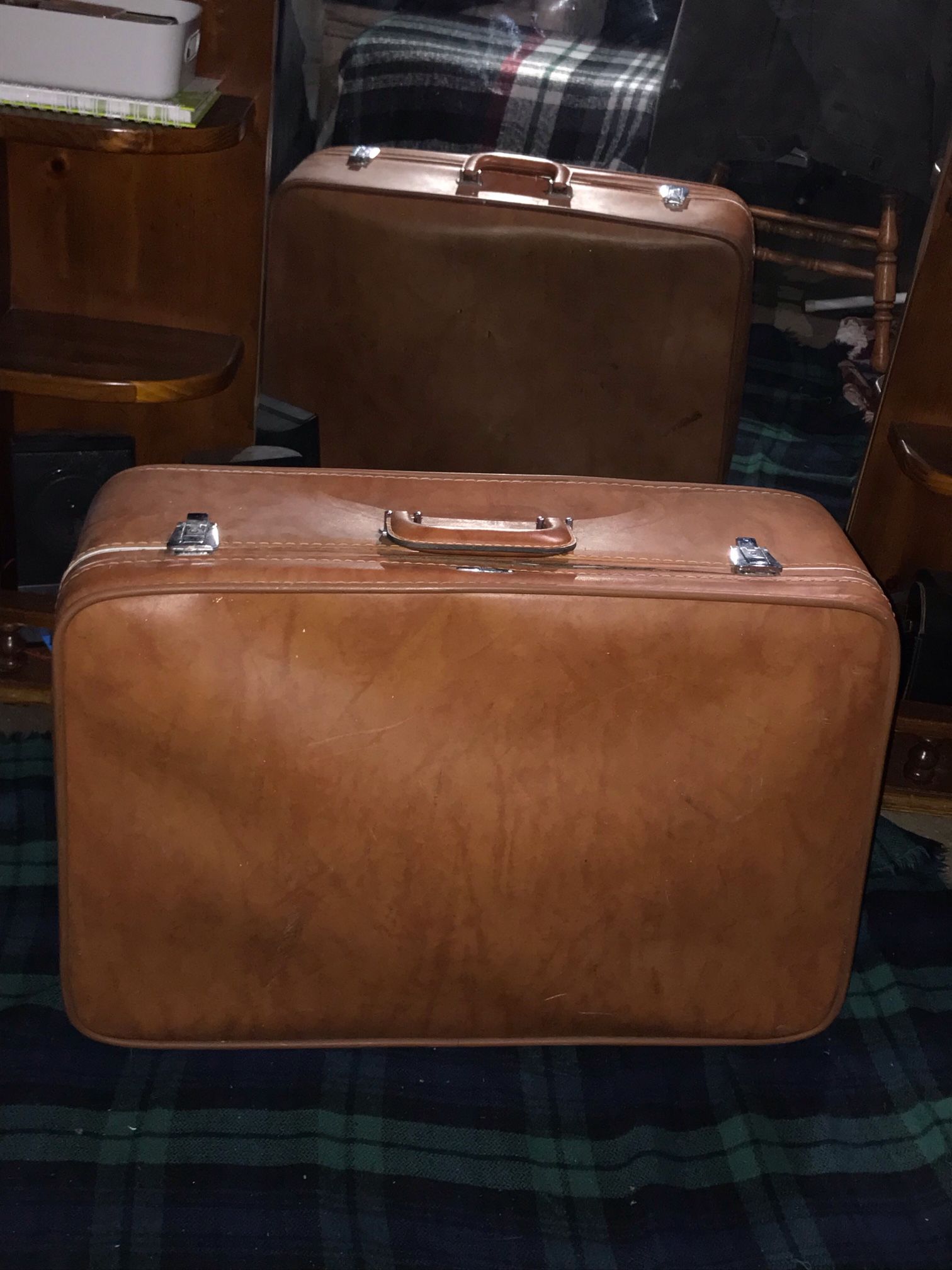 1960s Vintage Sears Leather Featherlite Luggage 