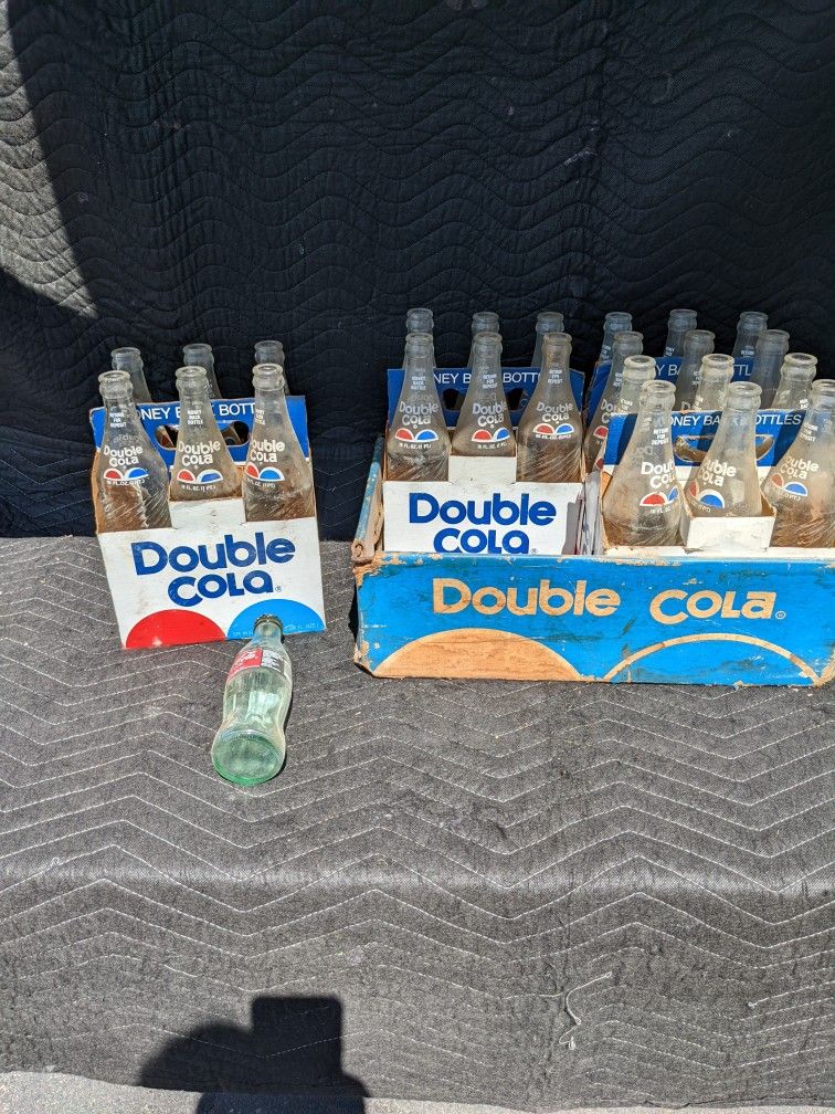 Vintage Double Cola Bottles In Case With 6 Pack Holders