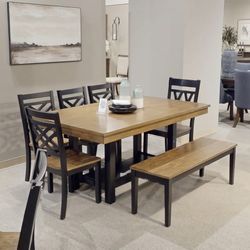 Dining set table with 4 chairs & bench