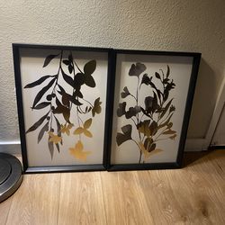 Framed Botanical Wall Art - Black & Gold Leaf Prints (Set of 2) Each one is $20