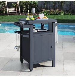 Newly assembled Grill Cart Outdoor with Storage Cabinet, Portable Rolling Patio Bar Cart with Wheels