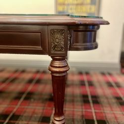 Gorgeous Vintage Mahogany Wood Flute Leg Glass Top Coffee Table with Brass Feet