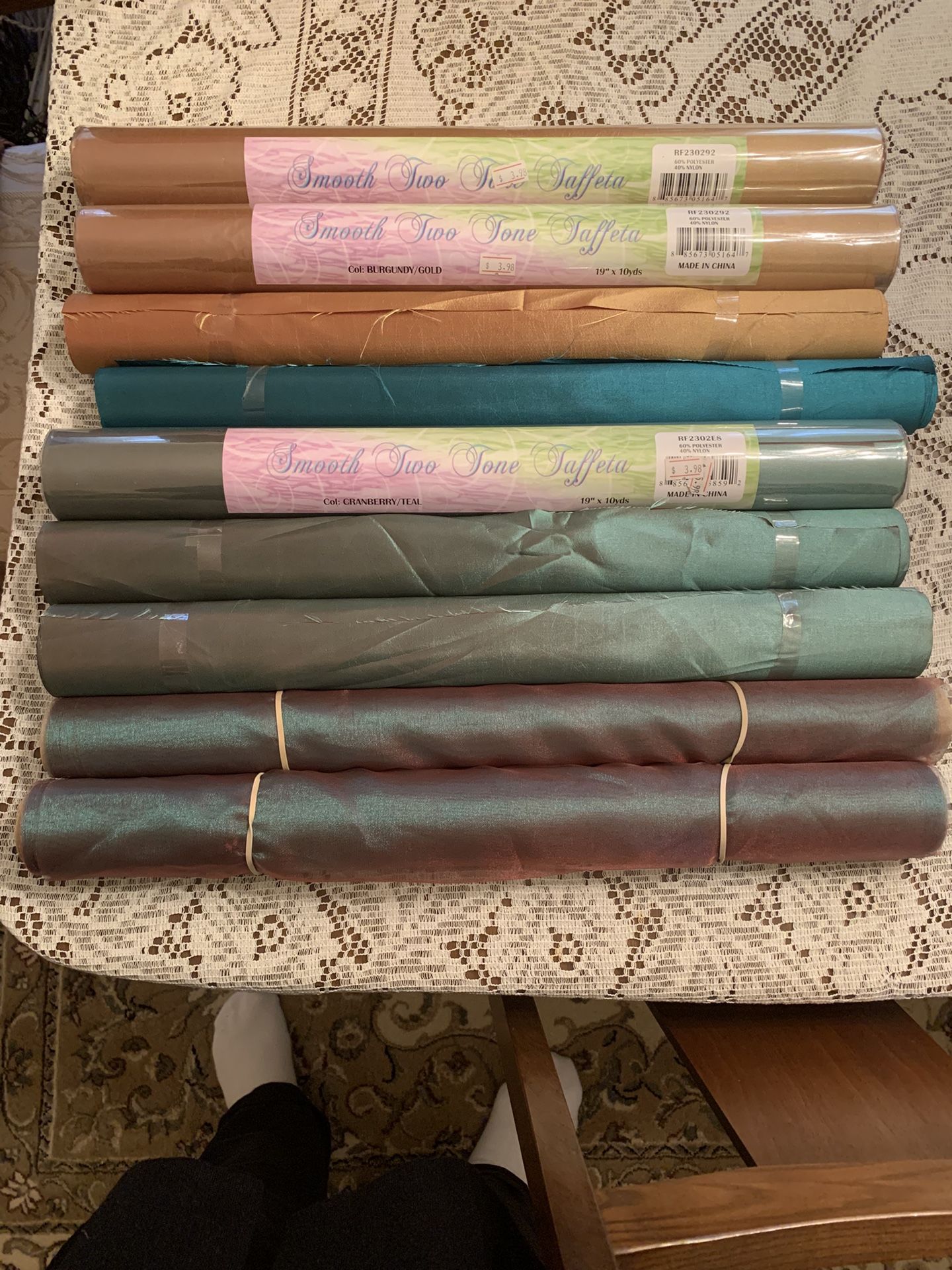 9 Rolls of Taffeta Fabric for $10
