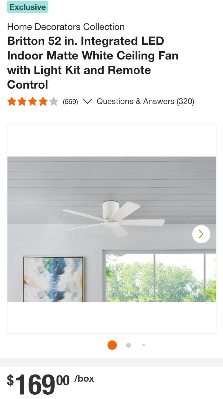 Home Decorators Collection
Britton 52 in. Integrated LED Indoor Matte White Ceiling Fan with Light Kit and Remote Control