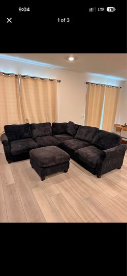 Brand new black corduroy sectional sofa couch with ottoman