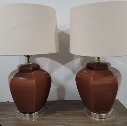 Vintage MCM Mid Century Modern Orange Glass Ginger Jar Lamps Matching Pair/Set