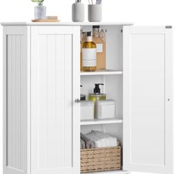 Bathroom floor cabinet, modern independent organizer cabinet with adjustable shelves and double doors, 3-tier living room furniture, white color $ 50