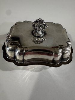 Vintage Ornate Silver Plated Small Covered Butter Dish 4.5" Vanity Trinket Box