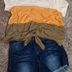 Blue Jean Shorts And Top