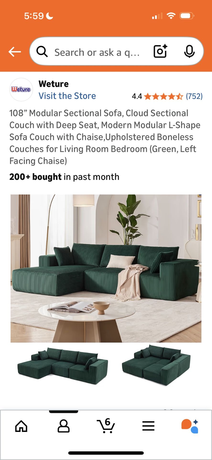 Green L-Shaped Chaise Sofa-Like New!