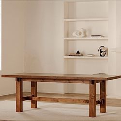 Free Delivery NEW IN-BOX West Elm 109" Dining Table, Solid Pine Wood, Vintage Brown Finish (Retail $3,000)