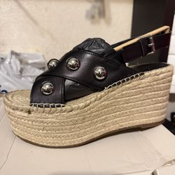 MARC FISHER PLATFORM SANDALS NEW BLACK ESPADRILLE PLATFORMS