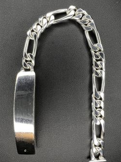 Silver Figaro Cuban ID Bracelet