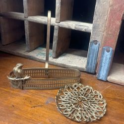 Antique Dore Brass Bird Teacup And Saucer Stand 