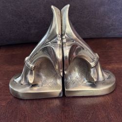 Vintage Brass Fleur -de -lis Shaped Bookends Handcast PMC Made in Philadelphia