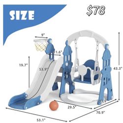 ✌️ XJD 5-in-1 Toddler Slide and Swing Set, Kids Slide for Toddlers Age 1+, Toddler Outdoor Playset with Basketball Hoop, Swing