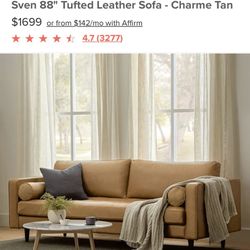 Article - Sven 88" Tufted Leather Sofa - Charme Tan