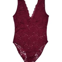Sans Souci cherry red lace teddy bodysuit size medium women’s - See Description 