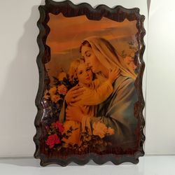 vintage Madonna and Child religious wall plaque