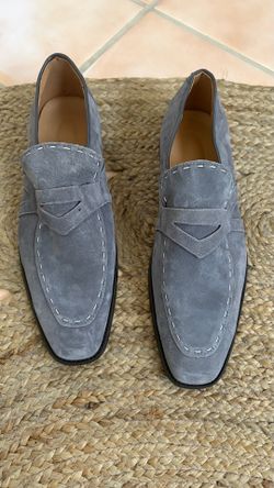 Santoni Men's Gray Suede Penny Loafers Size EU 45 (US 12) Made In Italy