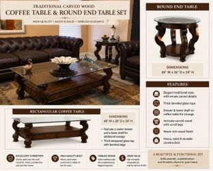 Beautiful traditional carved wood coffee table with matching round end table.