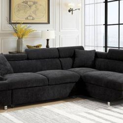 Brand New Black Modern Style Sectional Sofa w Pull Out Sleeper