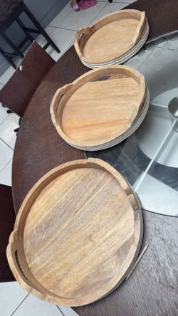 Three Round Wood Trays