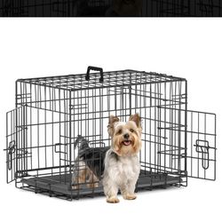 Piskyet 24 Inch Double Door Small Dog Crate with Divider Panel and Leak- Proof Pan Tray,