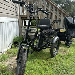 Triker 2.0 Folding Tricycle for Adults, 18" x 3.0" Foldable Electric Bike with Max 18MPH, 350W Motor 48V 10.4Ah Battery, 3-