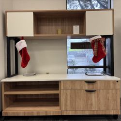New - Modern Desk Hutch With Low Profile Storage Elements Design