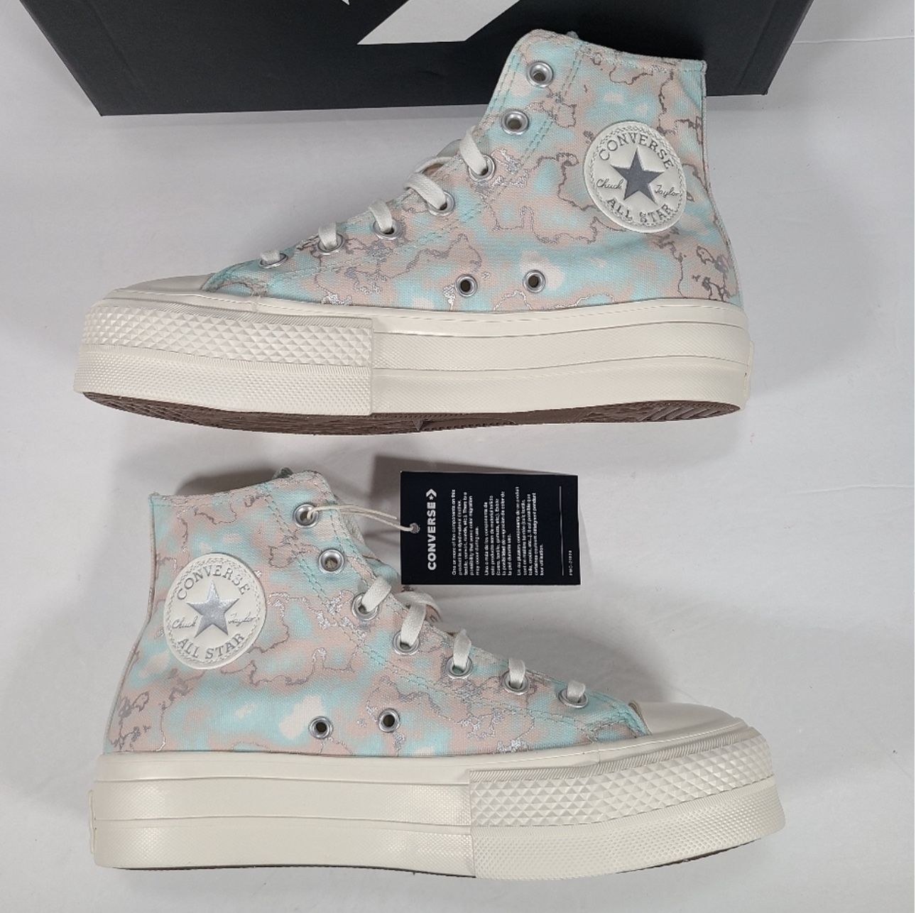 Converse CTAS Lift Hi Marble Light Dew Egret Silver Platform