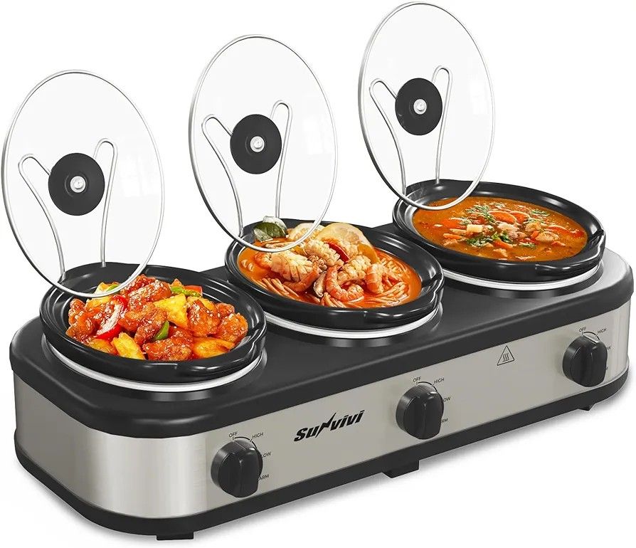 Sunvivi Triple Slow Cooker, Buffet Server and Food Warmer