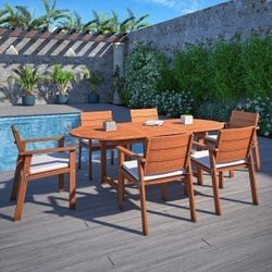 BRAND NEW 7 Piece Oval Extendable Dining Set | 100% FSC Certified Solid Wood | Ideal Furniture Set for Outdoor