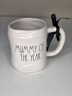 Rae Dunn Mummy of the Year Halloween Coffee Mug White Ceramic Magenta New