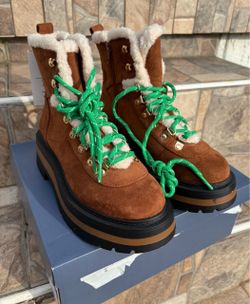 Brown Suede Shearling Lace-Up ankle Boots