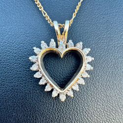 Jewelry 14k yellow gold 19” Chain Necklace & 10k yellow gold 0.25CTW Natural Diamond Heart Pendant