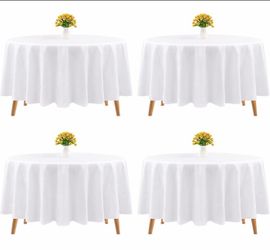 4 Pack White Round Tablecloths 90 Inch - Polyester Table Covers