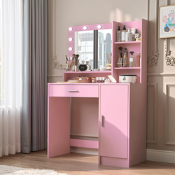 Lecce 35" Makeup Vanity Desk Set with Hollywood Lighted Mirror