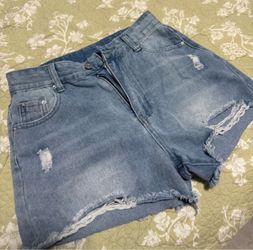 Distressed High-Waist Denim Shorts