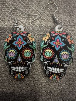 Acrylic Halloween Decorations Floral Sugar Skull Skeleton Earrings Drop Dangle 