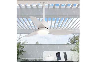 42 in. White 3 Blades Downrod Mount Waterproof Standard Ceiling Fan with Light And Included APP