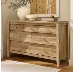 AMBERHAUS 7-drawer chest with beveled panel, rustic bedroom dresser, wooden TV stand, storage organizer for bedroom, living room or hallway, natural r