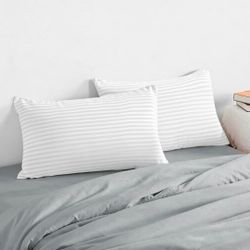 Set of 2 FZZOR King Size Thin Flat Pillows 20x36 Soft Down Alternative White